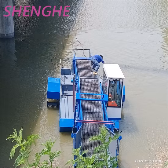 Jacinto de agua Eliminación de plantas de lecho marino flotante Limpieza Maquinaria de cosecha